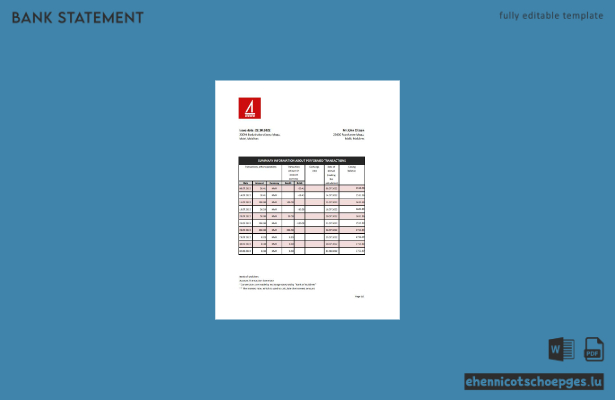 Beispiel-Excel-Vorschau eines Kontoauszugs der Bank von Malediven